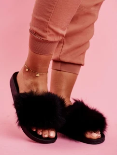 Damskie Klapki z Futerkiem Czarne Belmondo