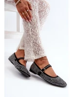 Eko Zamszowe Baleriny Ozdobione Dżetami Czarne Tinara