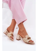 Klapki Damskie Na Obcasie Z Ozdobą Beżowe Ovittole