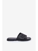 Skórzane Klapki Damskie Z Klamrą D&A SJ2302-01 Czarne