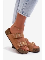 Dámské pantofle se zlatými sponami a cvočky Camel Tervina