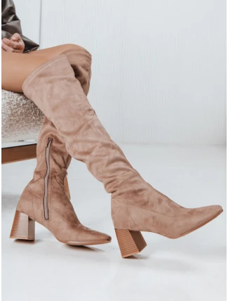 Dámske semišové béžové čižmy FashionStreet ZY1244