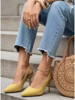 Dámske semišové čižmy s otvoreným podpätkom žlté FashionStreet ZY1383