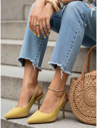 Dámske semišové čižmy s otvoreným podpätkom žlté FashionStreet ZY1383