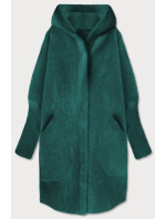 Dlhý zelený vlnený prehoz cez oblečenie typu "alpaka" s kapucňou (908)