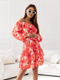 Červené dámske šaty s dlhými rukávmi v španielskom štýle (8282)