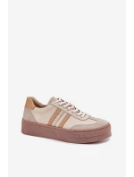 Skórzane Sneakersy Damskie Na Platformie Zazoo N1234 Beżowe