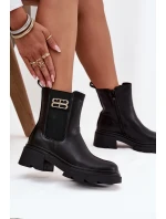 Botki Sztyblety Damskie Ze Złotym Detalem Ocieplane Czarne Serene