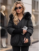 Dámska zimná prešívaná bunda s kožušinou, čierna, FashionStreet TY5995