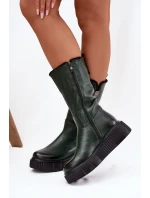 Zazoo 70121 Kožené dámské kozačky s vlnou olivové