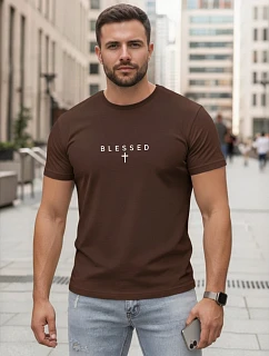 Pánske bavlnené tričko BLESSED hnedé FashionStreet NX5124R