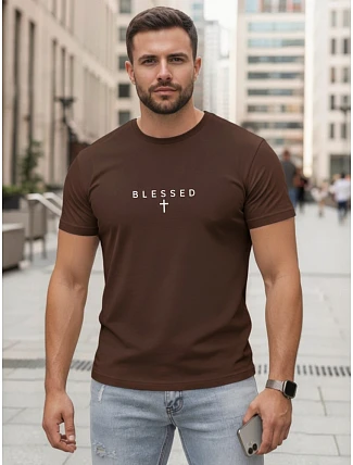 Pánske bavlnené tričko BLESSED hnedé FashionStreet NX5124R Pánske bavlnené tričko BLESSED hnedé FashionStreet NX5124R