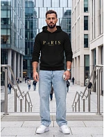 Pánska mikina s kapucňou a potlačou PARIS, čierna, FashionStreet NX5147BX Pánska mikina s kapucňou a potlačou PARIS, čierna, FashionStreet NX5147BX