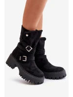 Botki Damskie Na Masywnym Obcasie Z Klamrami I Paskiem Czarne Nerelisa