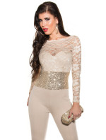 Sexy KouCla party overall sleeved lace+sequined