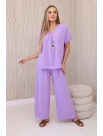 Súprava s náhrdelníkom blúzka + nohavice svetlo fialová