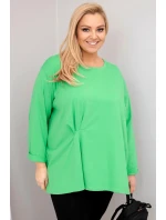 Dámska blúzka plus size s bavlnou, dlhými rukávmi a volánmi svetlozelená
