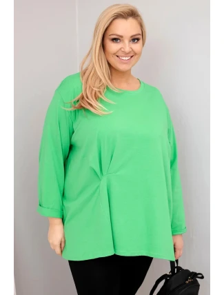 Dámska blúzka plus size s bavlnou, dlhými rukávmi a volánmi svetlozelená