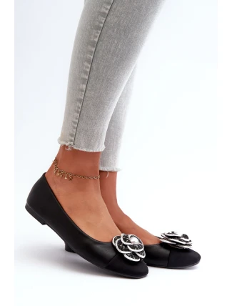 Baleriny Damskie Eko Skórzane Z Ozdobnym Detalem Czarne Divinella