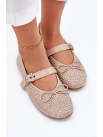 Zdobione Baleriny Z Kokardką I Paskiem Beżowe Zdivisa