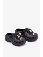 Klapki Dziecięce Dziewczęce Piankowe Z Kokardką I Ozdobami Czarne Selvana