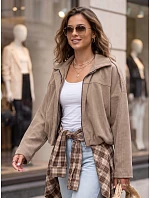 Dámska krátka béžová kordová bunda FashionStreet TY6020