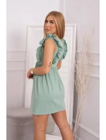 Šaty s volánmi na bokoch v tmavej mätovej farbe