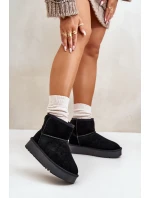 Skórzane Zamszowe Śniegowce Na Platformie Za Kostkę Czarne Rianaella