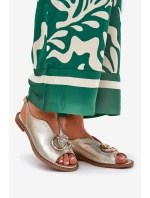 Skórzane Sandały Na Płaskim Obcasie Z Ozdobą Laura Messi 2865 Złote