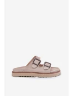 Zamszowe Klapki Damskie Z Klamrami D.Franklin DFSH405001 Beżowe