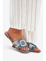 Płaskie Klapki Damskie Z Ozdobną Klamrą Niebieskie Clariola