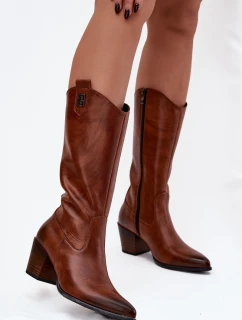 Kožené Kovábojky Na Podpatku Vyhřívané Zazoo 70155 Hnědé