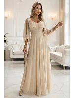 Dlhé ľahké trblietavé šaty 655-4 béžová - Numoco
