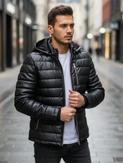 Pánska zimná prešívaná kožená bunda čierna FashionStreet TX5116