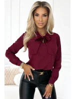 140-23 Blúzka s dlhými rukávmi a viazaním vpredu - Bordeaux