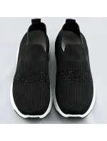 Čierne dámske azúrové topánky so zirkónmi (C1057)