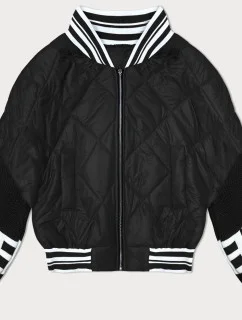 Čierna dámska bunda bomber so svetrovými rukávmi (2439)