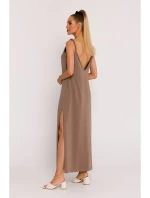 M791 Maxi šaty s hlbokým výstrihom do V - kakaové M791 Maxi šaty s hlbokým výstrihom do V - kakaové
