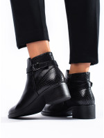 Štýlové čierne členkové topánky dámske na širokom podpätku