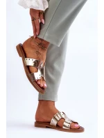 Zazoo 40326 Damskie Klapki Z Ozdobnymi Wycięciami Złote