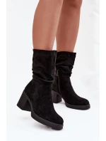 Dámské kotníkové boty s řasením na sloupku Vyhřívané Černé Amoria
