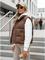 Dámska zateplená vesta bez kapucne, hnedá, FashionStreet TY5725 Dámska zateplená vesta bez kapucne, hnedá, FashionStreet TY5725