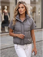Krátka dámska prešívaná perová vesta, sivá, FashionStreet TY5926