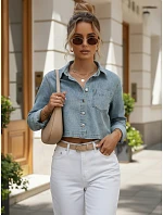 Krátka dámska džínsová košeľa s dlhými rukávmi FashionStreet TY5692 Krátka dámska džínsová košeľa s dlhými rukávmi FashionStreet TY5692