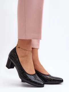 Lakierowane Czółenka Z Tłoczeniem Czarne Cynania