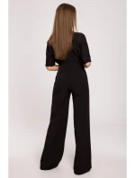 S285 Kombinéza s výstrihom do V a širokými nohavicami - čierna