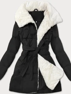 Dámska bunda s kožušinovým golierom J Style čierna (16M9165-392)