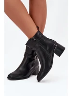 Ocieplane Botki Damskie Na Obcasie Z Paskiem I Klamrą Czarne Sylira