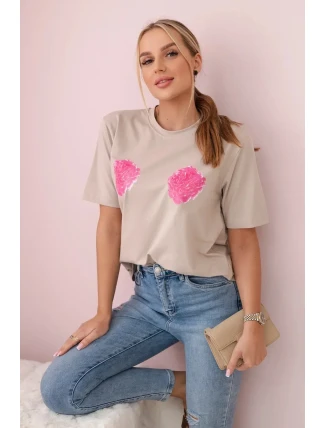 Bavlnená blúzka s kvetinovou potlačou béžová