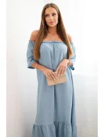 Dámske šaty s krátkym rukávom a volánmi z ľahkého denimu